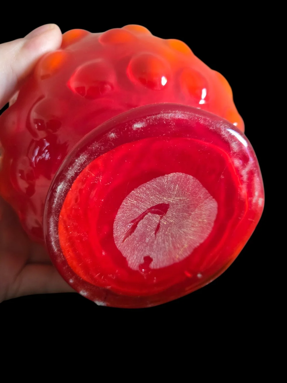 Vintage Red-Orange Hobnail Glass Vase - Decorative Home Accent